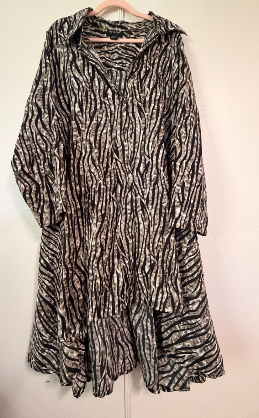 Step In Style Zebra Leopard Stripe Shirt Dress 3XL Plus Size Long Sleeve Button